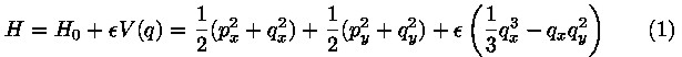 correct expression for the Henon-Heiles Hamiltonian in eq. (1)